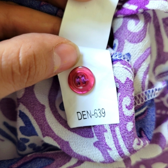 Zara Vibrant Purple Paisley Boho Long Sleeve V Neck Blouse with Beaded Sleeves - Picture 9 of 12